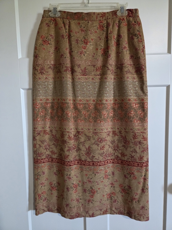 Orvis Dresses & Skirts - Orvis Tan Midi Skirt with Pink Floral Jacquard